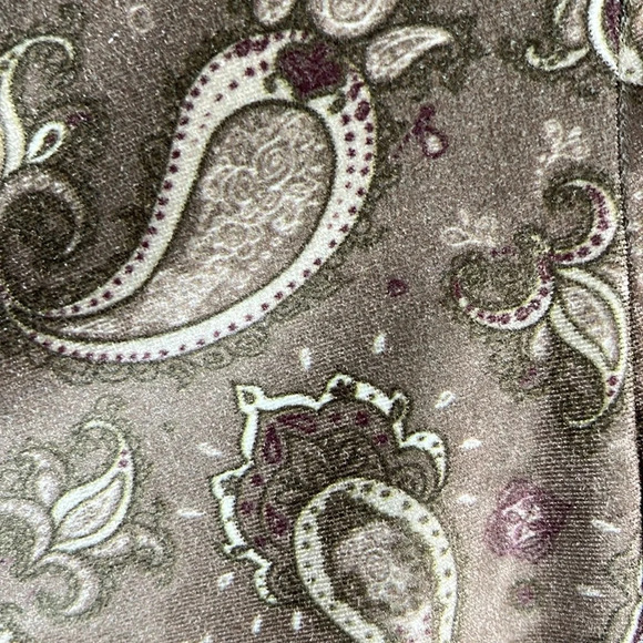 STRADIVARIUS Velvet Ruched Button Front Dress Taupe Collared Paisley Print S - Picture 4 of 11